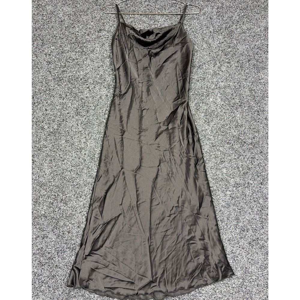 Bebe Midi Dress Womens XS Gray Satin Cowl Neck Slip Adjustable Strap 90s Y2K